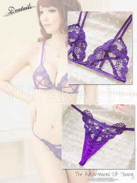 クロスオープンブラ&Gストリングショーツセット パープル 【あす楽対応】穴あき クロッチレス【RCP】【メール便可】