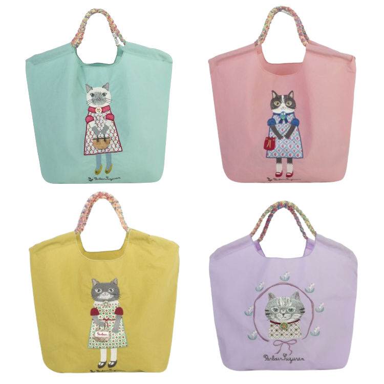乐天商城 - かわいい猫柄 刺繍 ブランド バッグ 撥水加工刺繍ワッシャーバッグ パーラーすずらん堂 ふんわり素材パラコードバッグ キャラクター 紐 巾着 スーパー 買い物袋 スパ ジム ナイロン おしゃれ トート ショルダー ショッピング サブ クスグルジャパン Kusuguru A倉庫