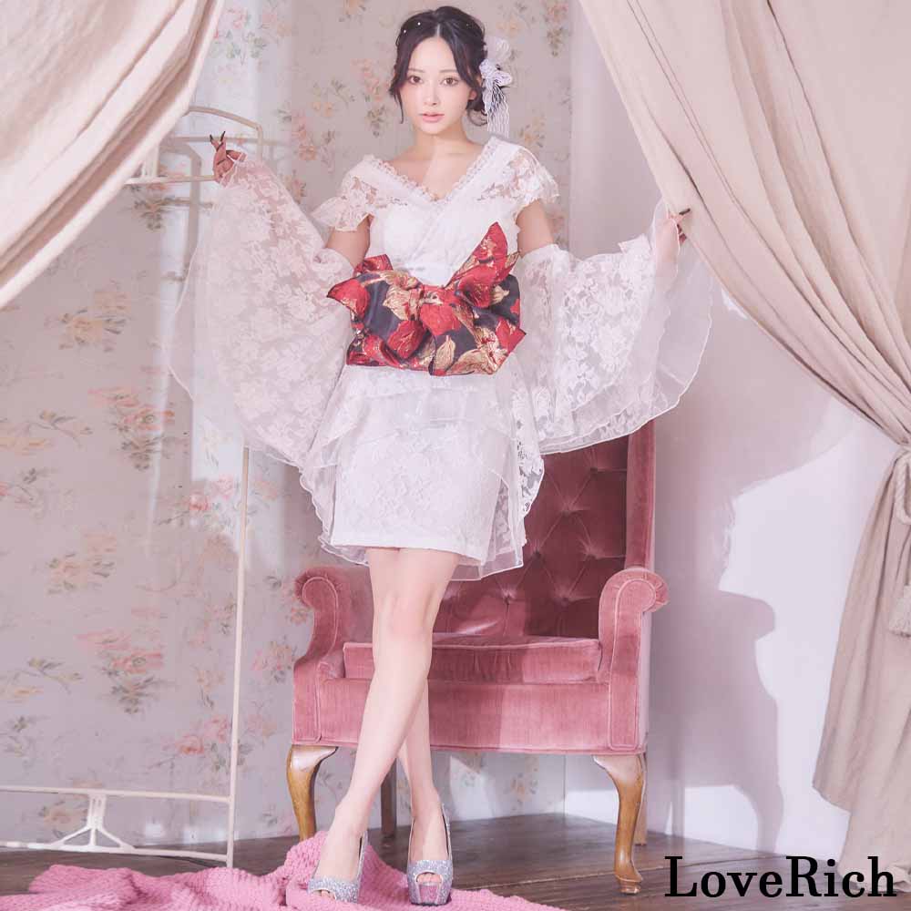 【高級ライン】【3点セット】花柄レース フレアスリーブ ミニスカート ロング 豪華 花魁 着物 ドレス コスプレ イベント ハロウィン