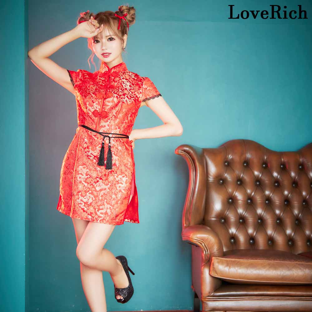 1182【SMLサイズ/4カラー/2点セット】龍柄 チャイナドレス スリット パンツ チャイナ服 ミニ ミディアム コスプレ イベント ハロウィン キャバドレス