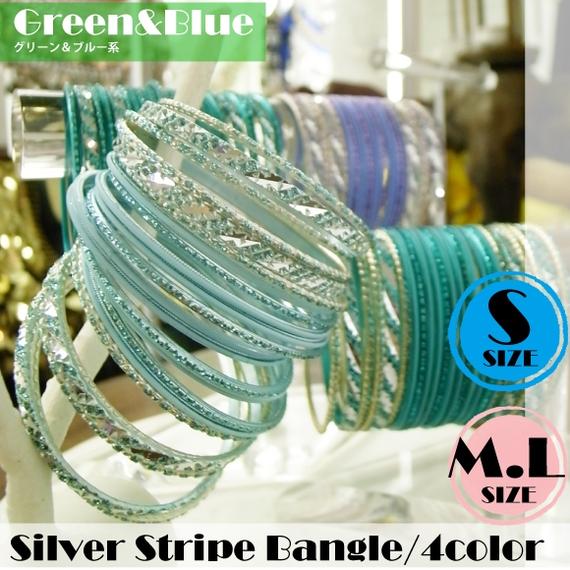 【ストライプ★シルバー&カラー24本組バングル】★ベリーダンスにキラキラグリッター!ボリウッド女優風ベリーダンスにも!※メール便規格外商品