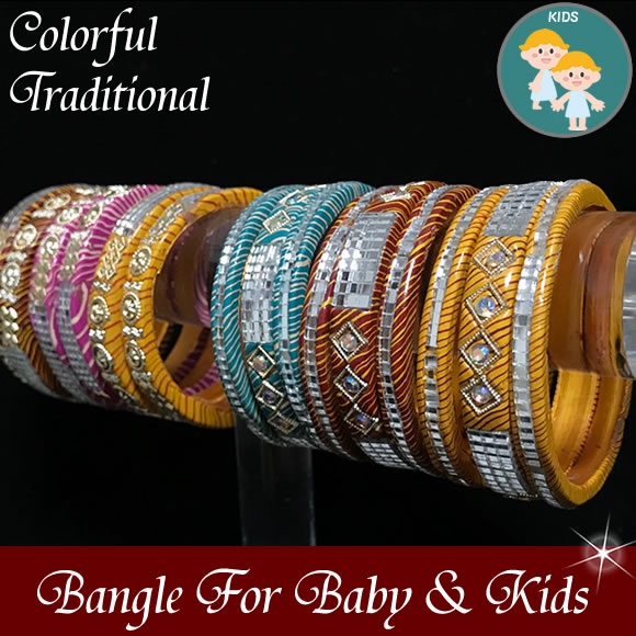 ベビー&キッズサイズのバングル!【カラフル★トラディショナル3本組バングル】★ベリーダンスにキラキラグリッター!約2〜4歳児サイズ※ネコポス便発送