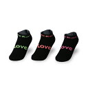 【3足セット】 LOVESOX ラブソックス スニーカーソックス 黒甲ロゴ ソックス 靴下 レディース スニーカー丈 くるぶし丈 ブランド カラフル おしゃれ 可愛い 派手 3足 セット ギフト プレゼント 23～25cm