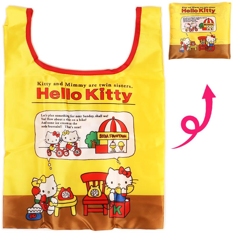 ハローキティ エコバッグ 折りたたみ コンパクトサイズ ミニ 復刻版デザイン コンビニ用 収納袋付き 電話 サンリオ sanrio キャラクターのサムネイル