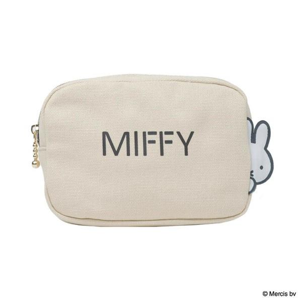 ミッフィー ポーチ コスメポーチ 化粧ポーチ スクエアポーチ MIFFY BIG NAME ベージュ