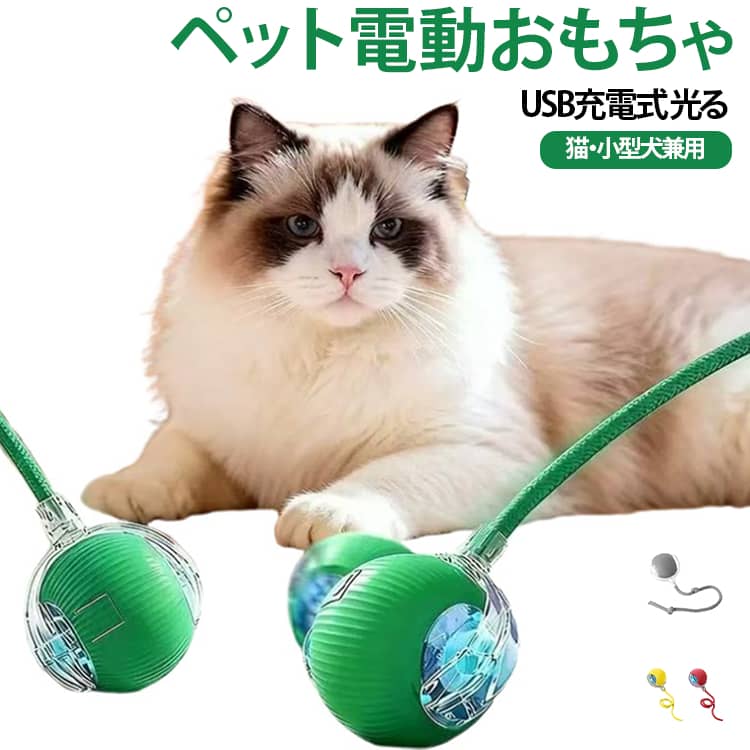 光るボールでストレス解消！心とカラダをリフレッシュ！スピード・ゆったり・ふれあいモードが自由に切り替え可能。子猫から大型猫まで安全に楽しめます。自動で変化する動きが好奇心をくすぐり、毎回違う追いかけっこで飽きさせません。障害物にぶつかると自動で方向転換。猫ちゃんが連続して安全に遊べます。室内の猫や犬を楽しませ、運動不足やストレスを解消！猫の狩猟本能を刺激し、退屈しがちな室内ペットに理想的なおもちゃです。 サイズ F サイズについての説明 ボール直径6cm 長さ40cm 素材 PC TPR 色 グリーン2個 レッド2個 イエロー2個 グレー2個 グリーン1個＋レッド1個 グリーン1個＋イエロー1個 グリーン1個＋グレー1個 レッド1個＋イエロー1個 レッド1個＋グレー1個 イエロー1個＋グレー1個 備考 ●サイズ詳細等の測り方はスタッフ間で統一、徹底はしておりますが、実寸は商品によって若干の誤差(1cm～3cm )がある場合がございますので、予めご了承ください。 ●製造ロットにより、細部形状の違いや、同色でも色味に多少の誤差が生じます。 ●パッケージは改良のため予告なく仕様を変更する場合があります。 ▼商品の色は、撮影時の光や、お客様のモニターの色具合などにより、実際の商品と異なる場合がございます。あらかじめ、ご了承ください。 ▼生地の特性上、やや匂いが強く感じられるものもございます。数日のご使用や陰干しなどで気になる匂いはほとんど感じられなくなります。 ▼同じ商品でも生産時期により形やサイズ、カラーに多少の誤差が生じる場合もございます。 ▼他店舗でも在庫を共有して販売をしている為、受注後欠品となる場合もございます。予め、ご了承お願い申し上げます。 ▼出荷前に全て検品を行っておりますが、万が一商品に不具合があった場合は、お問い合わせフォームまたはメールよりご連絡頂けます様お願い申し上げます。速やかに対応致しますのでご安心ください。