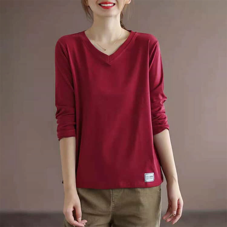 Vネック レディース 長袖tシャツ シンプル カジュアル トップス トップス おしゃれ ティシャツ Tシャツ 春秋 長袖tシャツ 長袖 Vネック ロンT 無地 シンプル カットソー 重ね着 秋 秋服 大きいサイズ lovewing-10013890 LOVE WING サンプル画像3