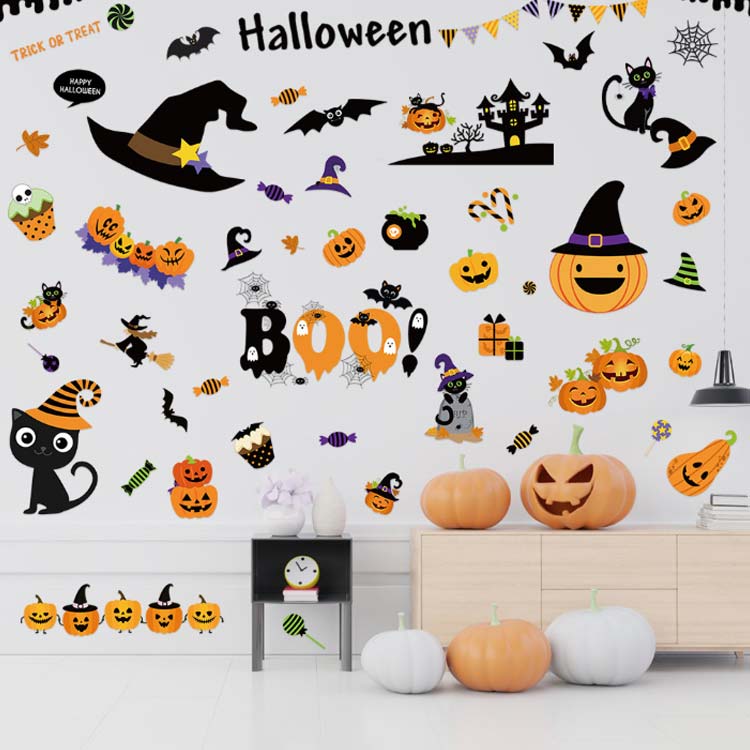 ハロウィン 飾り ウォールステッカー セット はがせる 壁 静電気シール ステッカー シール 壁紙 飾りつけ おしゃれ 背景 店内装飾 おばけ かぼちゃ 魔女 コウモリ 蜘蛛 くも 猫 壁飾り 店内飾り DIY ハロウィーン 窓飾り パーティー グッズ インテリアの商品画像 3