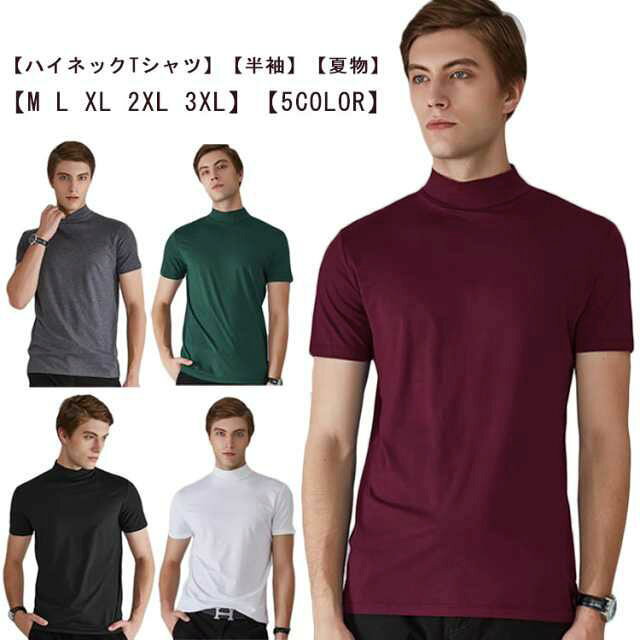 乐天商城 - 夏 オフィス ティーシャツ モックネック プチハイネック トップス ゴルフtシャツ スポーツ 無地 ゴルフウェア ハイネックtシャツ カットソー カジュアル シンプル ビジネス メンズ ハイネックtシャツ 半袖tシャツ ポロシャツ イベント 在宅 作業着 夏物 父の日