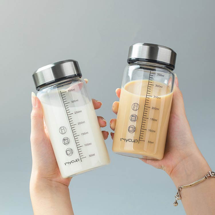 クリアボトル ガラスボトル 耐熱ガラス 透明 学校 会社 アウトドア 350ml ウォーターボトル 直飲み マグボトル 水筒カバー付き 耐熱ガラス 漏れない ミルクボトル 水筒 携帯便利 男女兼用 ガラス水筒 旅行 ジム スポーツ 電子レンジ対応 クリア