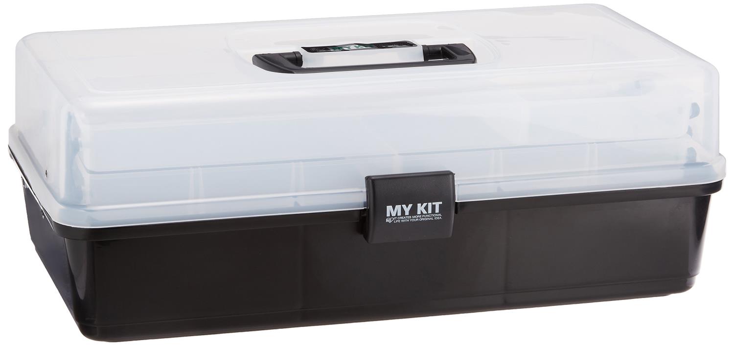 アイリスオーヤマ マイキット 工具収納 工具箱 ケース クリアブラック 万能ケース 収納ボックス ツールボックス DIY アウトドア キャンプ 小物入れ 2段式トレー