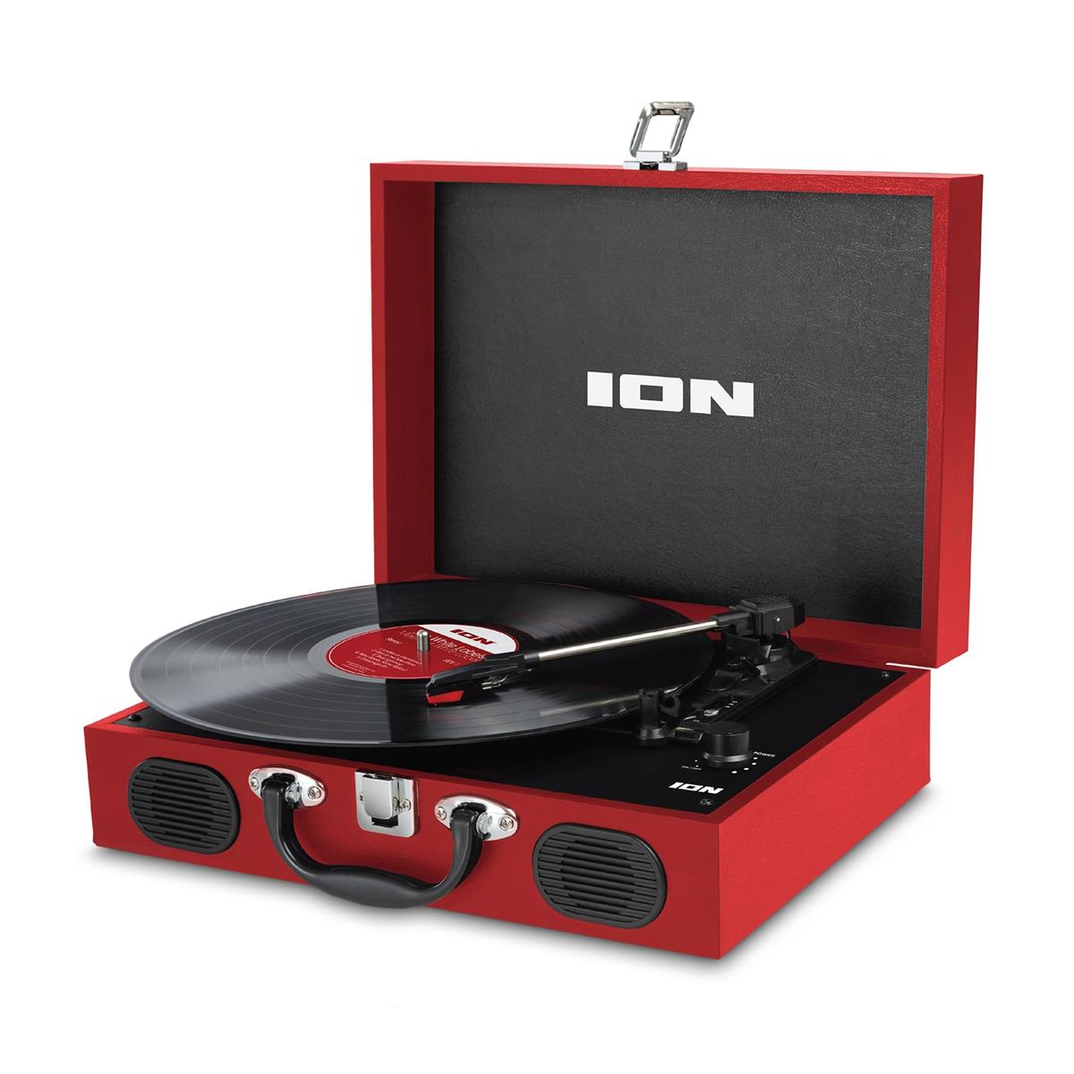 ION Audio(アイオンオーディオ) ポータブルレコードプレーヤー スーツケース型 スピーカー内蔵持ち運び 電池でも稼働 Vinyl Transport 赤