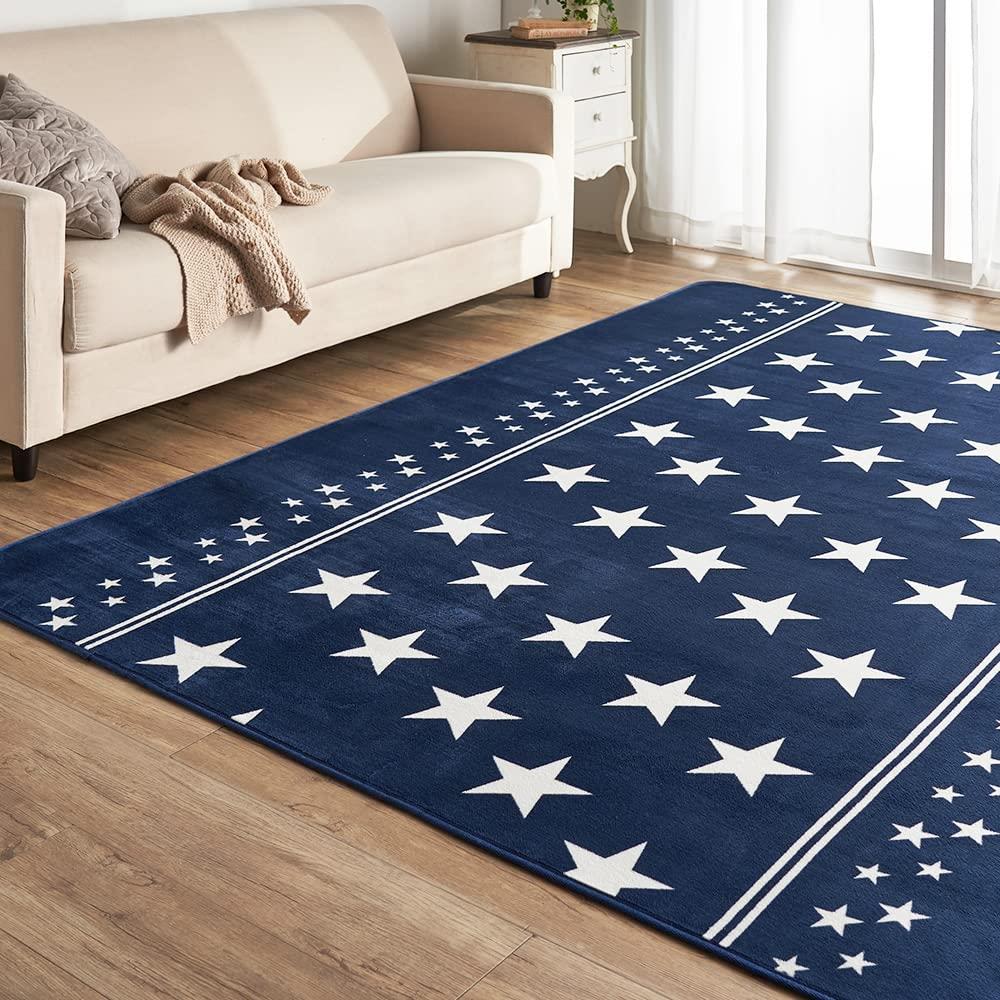 アイリスプラザ フランネルラグ スターブルー 200×300 滑り止め付き ラグ 洗える ラグカーペット マット カーペット対応 防ダニ フランネル さらフワ触感 おしゃれ 北欧 じゅうたん