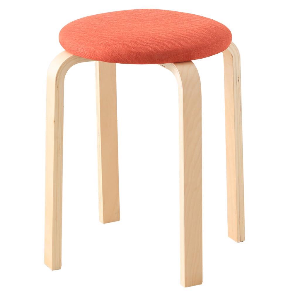 アイリスプラザ 椅子 木製 スツール オレンジ ファブリック スタッキング 積み重ね収納 座面直径約32×高さ約45cm SL-02F