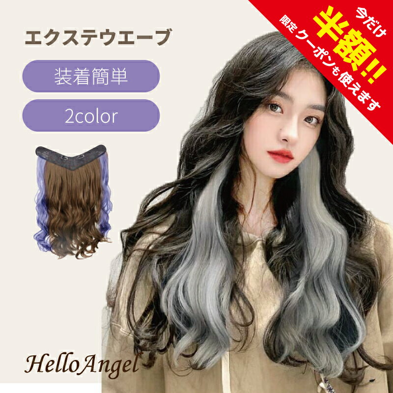 エクステ ウエーブ エクステ ウィッグ パーマ インナーカラー 簡単 クリップ ブラウン ブルー グレー ..