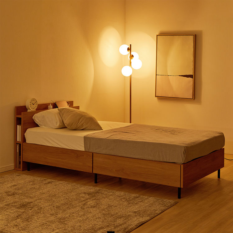 ベッド ベッドフレーム 収納 収納付き 引き出し 宮付き すのこ マットレスセット マットレス付き コンセント ロー ロータイプ フレーム 収納 収納付きベッド 脚 脚付き おしゃれ 木目調 S 単品 セット