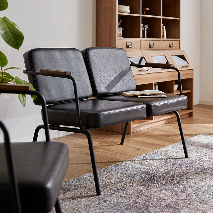 [ポイント10倍! 11/20 20:00-11/25 23:59] ソファ 二人掛け 二人掛けソファ 2Pソファ ダイニング 食卓 カフェ ダイニングソファ インダストリアル ヴィンテージ おしゃれ ブラック テレワーキング