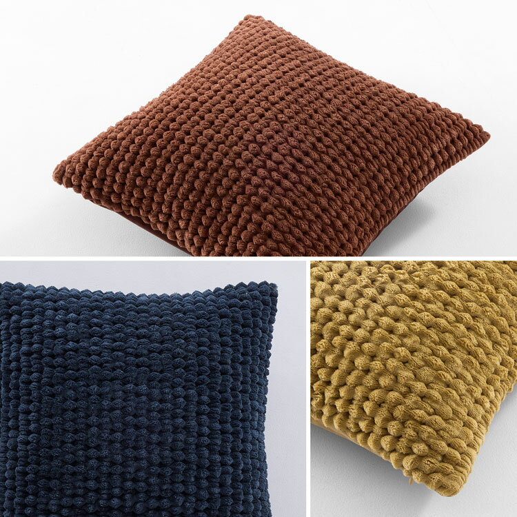 クッションカバー 立体的 厚手 高見え 洗濯OK 洗える ウォッシャブル 表裏 ベルベット調 ファブリック 布 レッド マスタード ネイビー