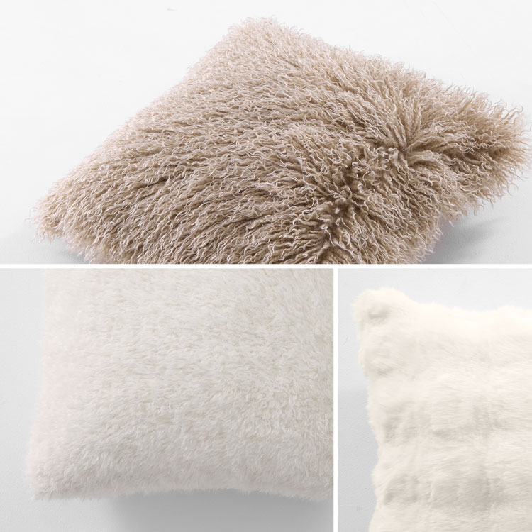 クッションカバー もこもこ ふわふわ フェイクファー 45×45 洗濯OK 洗える ファスナー ホワイト ブラウン ムートン ヤク ラパン