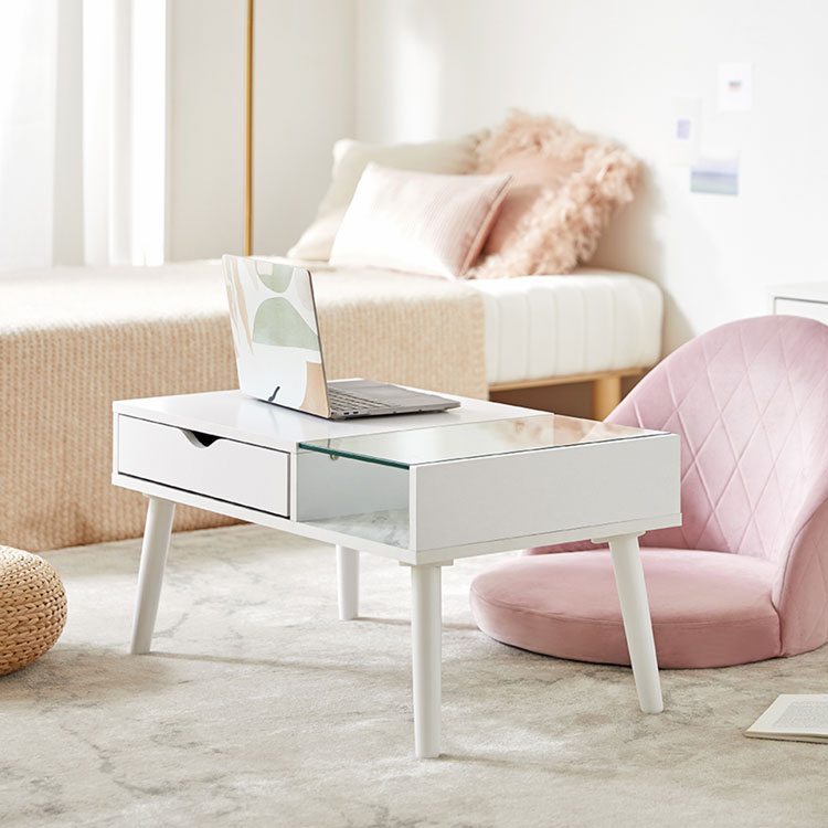 ローテーブル ガラス センターテーブル おしゃれ テーブル 引き出し 木製 オシャレ 80 リビングテーブル ホワイト 大理石柄 マーブル かわいい 一人暮らし 在宅 リモートワーク