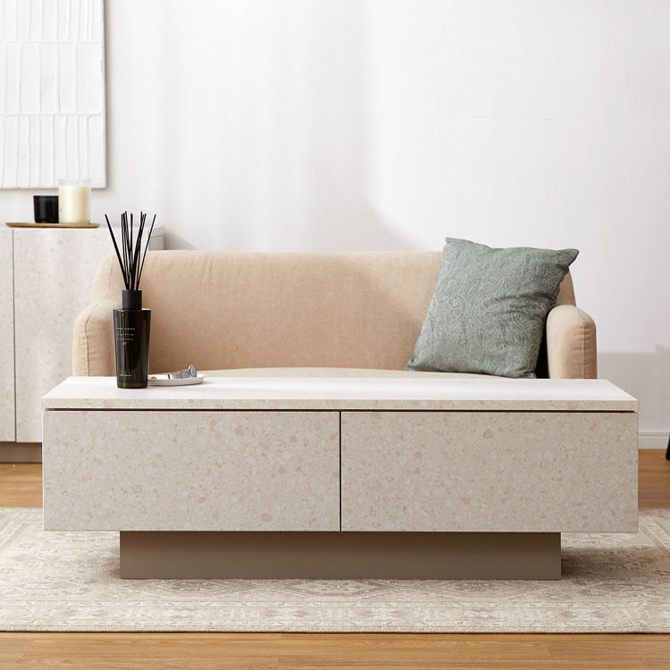 センターテーブル ローテーブル テーブル リビングテーブル ダイニングテーブル 引き出し収納 おしゃれ 幅120cm 幅119.8cm 高さ38cm テラゾー 大理石柄 ベージュ