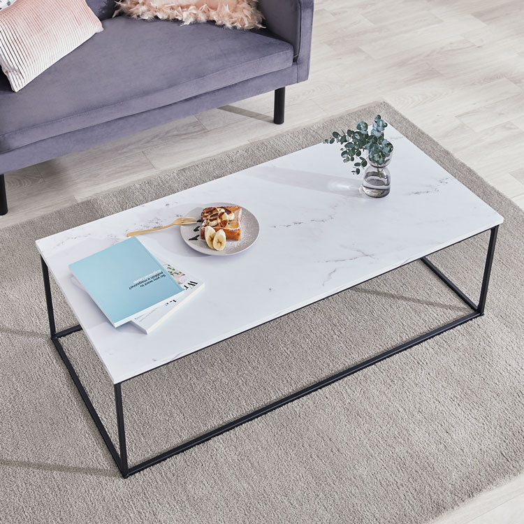 テーブル センターテーブル ローテーブル おしゃれ 110cm コーヒーテーブル 大理石柄 ホワイト スチール脚 シンプル 長方形 在宅 リモートワーク