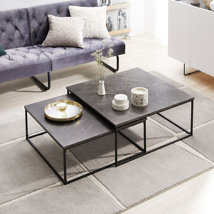 ローテーブル テーブル ネストテーブル センターテーブル 伸縮 おしゃれ リビング コンパクト 大理石柄 ローデスク スチール シンプル ワイド 一人暮らし リビング 正方形 スライド