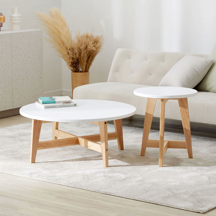 ネストテーブル テーブル ローテーブル 2個 セット 円形 丸型 センターテーブル コーヒーテーブル リビングテーブル ホワイト ナチュラル おしゃれ シンプル 木製