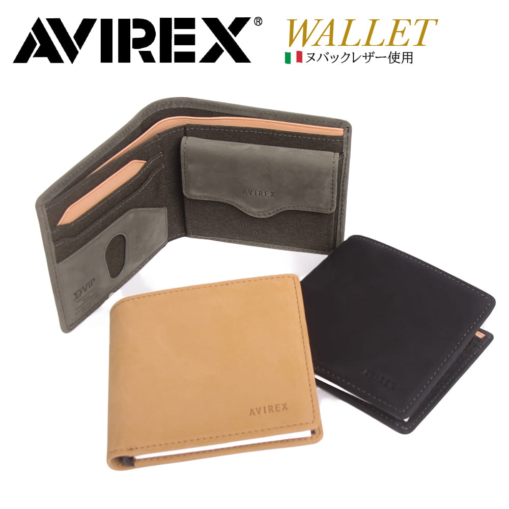 C, L, R, W - AVIREX アヴィレックス アビレックス メンズ 財布 スムースレザー 二つ折り財布 ヌバックレザー 牛革 革 本革 本皮 レザー プレゼント ギフト ax9503