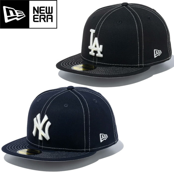 NEW ERA ニューエラ 59FIFTY FITTED WHITE STITCHES CAP 59フィフティーフィッテドホワイトスティッチキャップ ニューヨーク ヤンキース ロサンゼルス ドジャース 14109877 14109896 メジャーリーグ グレーアンダーバイザー つば裏グレー 帽子 2カラー 国内正規 2024SS