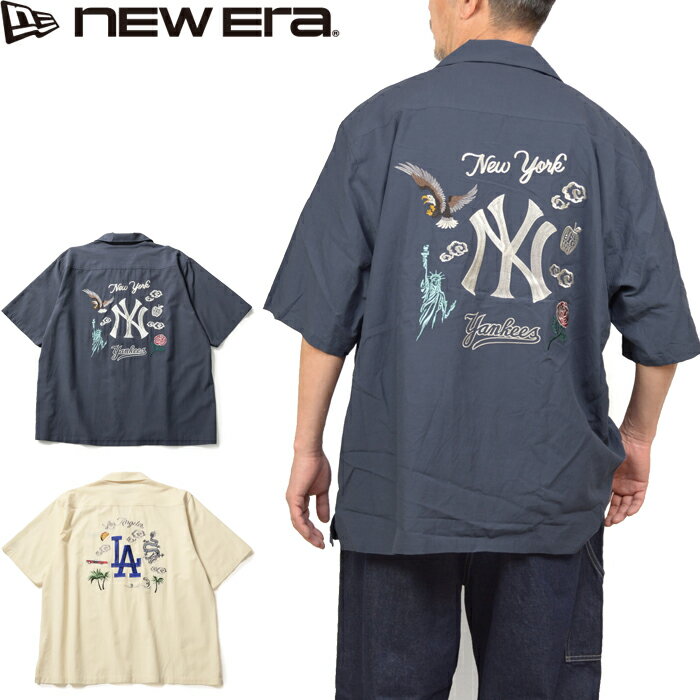 Rakuten - NEW ERA ニューエラ MLB S/S SOUVENIR SHIRT メジャーリーグショートスリーブスーベニアシャツ 14856641 14856642 オープンカラー 開襟 レーヨン 刺繍 半袖 ニューヨーク ヤンキース ロサンゼルス ドジャース メンズ レディース 2カラー 国内正規 2026SS
