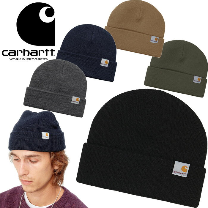 カーハートWIP Carhartt WIP I025741 ストラタス ハット ロー STRATUS HAT LOW ニット キャップ ショート ビーニー スクエアロゴ ストリート ワーク イン プログレス メンズ レディース ニット帽 防寒 保温 帽子 5カラー 国内正規 2023AW