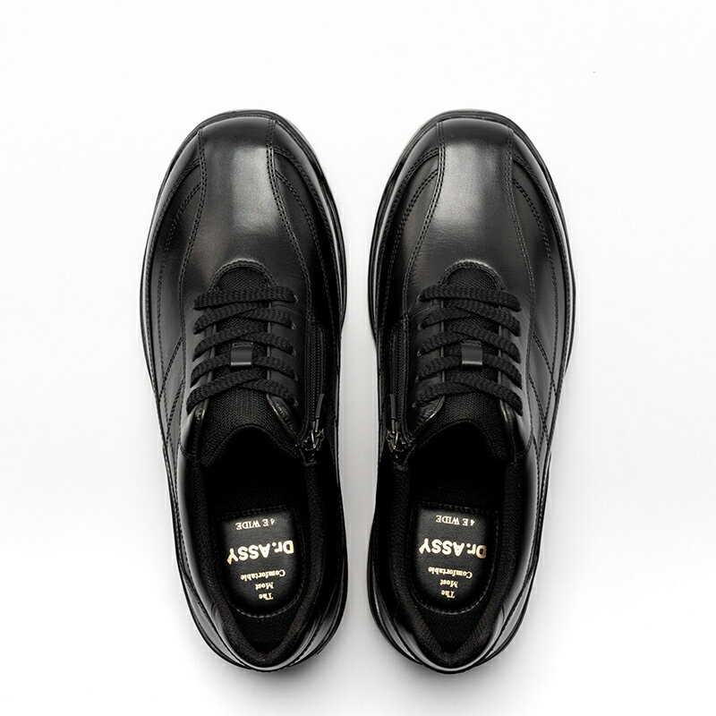 Dr.ASSY [DR8014] ドクターアッシー ブラック メンズ ビジネス カジュアルシューズ 透湿 撥水 4E 甲高 幅広 歩きやすい サイドファスナー 牛革 紳士靴 ビジネスシューズ fフォーマル 散歩 お出かけ 旅行 黒