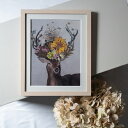 鹿と押し花のアート A〈一点物〉 絵画 鹿 押し花 アート イラスト 額装 壁掛け インテリア プレゼント ギフト プレスフラワー おしゃれ 個性的