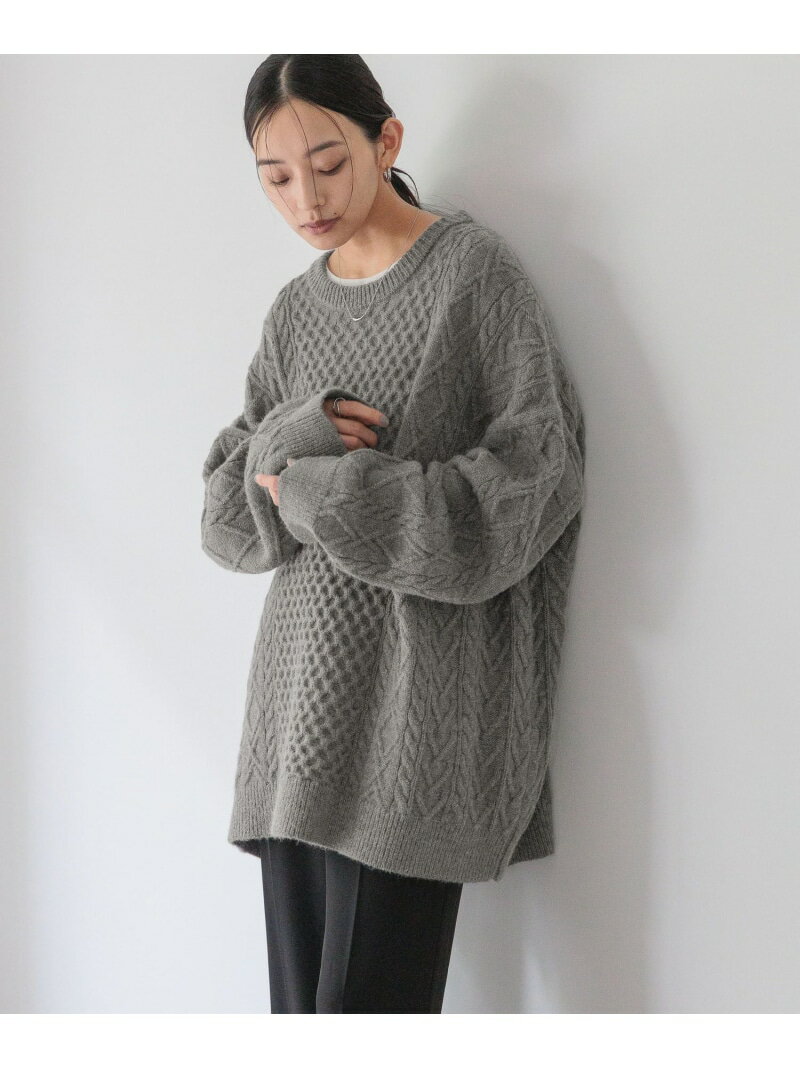 ケーブルBIGチュニック LOWRYS FARM ローリーズファーム トップス ニット グレー ホワイト ブラック【送料無料】[Rakuten Fashion]