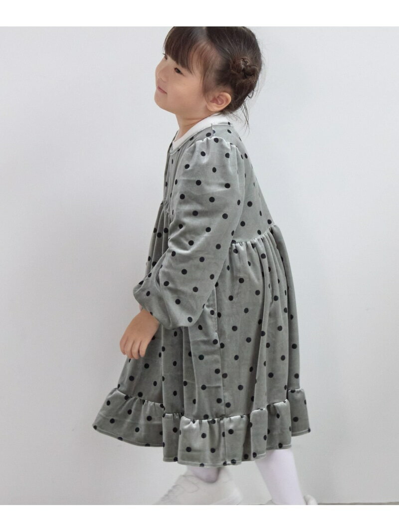 ドットベロアワンピース yuw ローリーズファーム ワンピース・ドレス ワンピース ピンク グレー ホワイ..