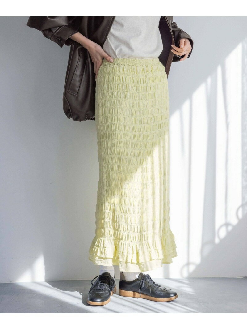 【SALE／50%OFF】スソフリルシャーリングスカート LOWRYS FARM ローリーズファーム スカート ロング・マキシスカート ホワイト イエロー ブラック【RBA_E】[Rakuten Fashion]