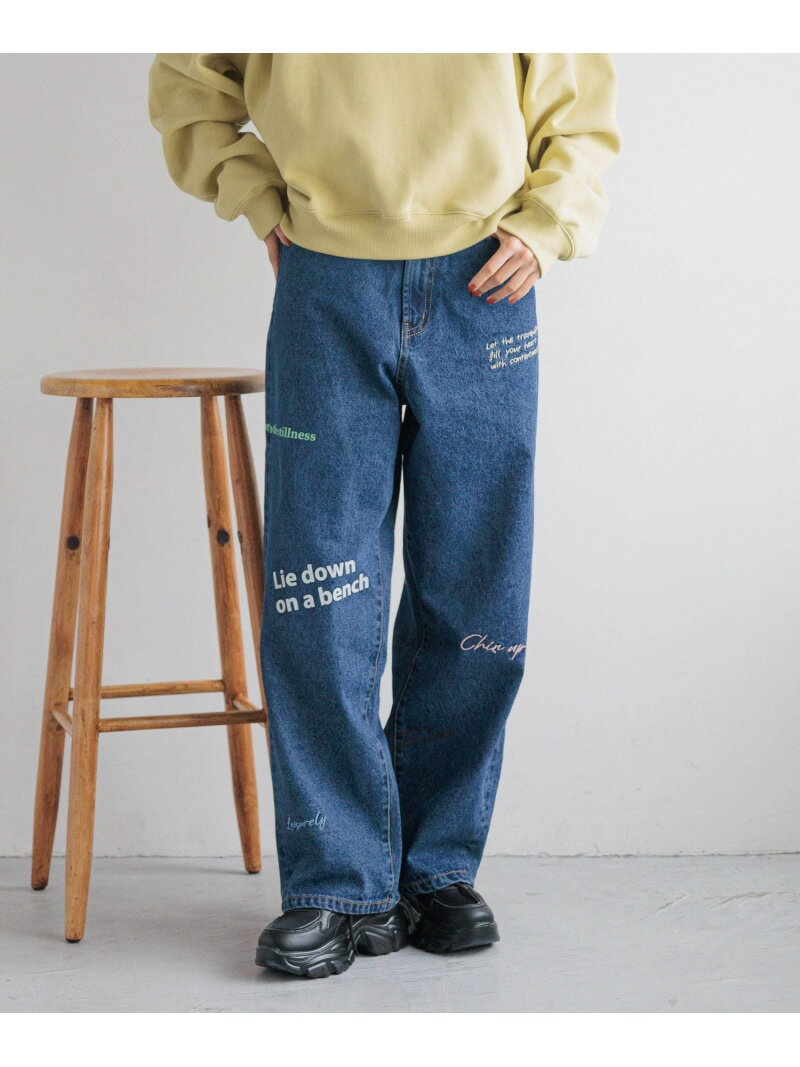 樂天商城 - 【SALE／50%OFF】ロゴシシュウデニムパンツ LOWRYS FARM ローリーズファーム パンツ ジーンズ・デニムパンツ ブラック ブルー【RBA_E】【送料無料】[Rakuten Fashion]