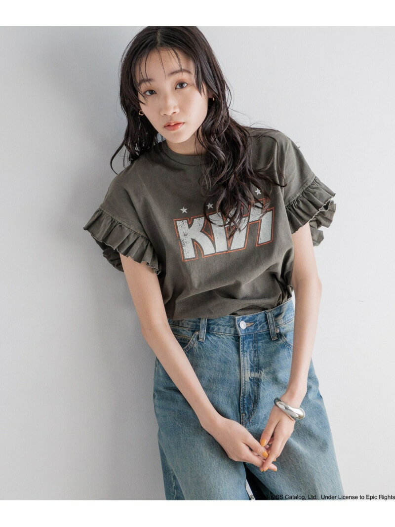 リメイクKISSフリルTSS LOWRYS FARM ローリーズファーム トップス カットソー・Tシャツ グレー ホワイト【送料無料】[Rakuten Fashion]