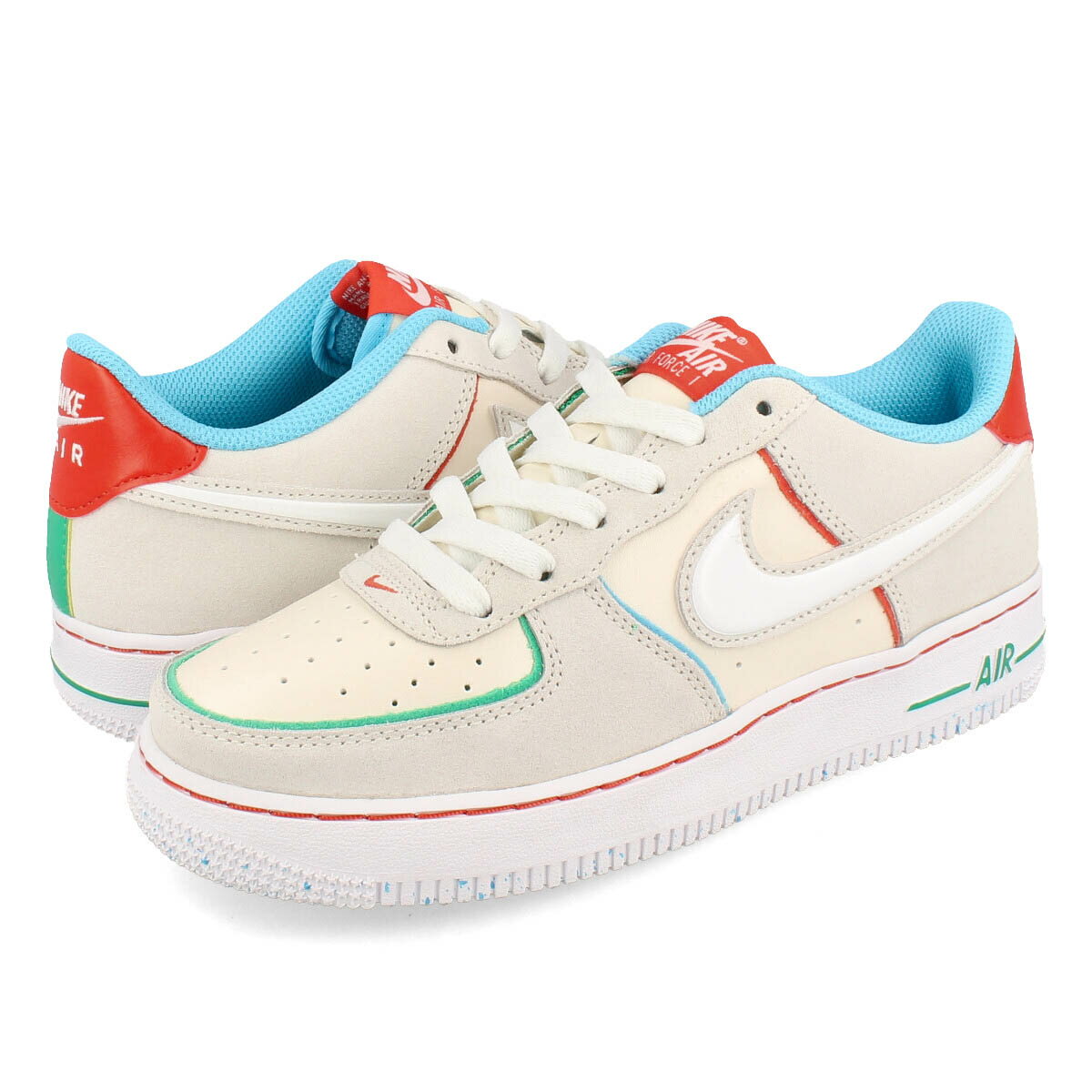 15時迄のご注文で即日発送可 NIKE AIR FORCE 1 LOW LV8 BG 【HOLIDAY COOKIES】 ナイキ エア フォース 1 ロー LV8 BG レディース スニーカー ローカット PALE IVORY/PICANTE RED/BALTIC BLUE/WHITE ホワイト FQ8350-110