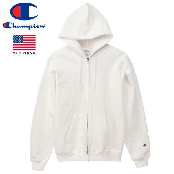 【お買い物マラソンSALE】 15時迄のご注文で即日発送可 CHAMPION FZ HOODED SWEATSHIRT 【MADE IN U.S.A.】 チャンピオン フルジップスウェットパーカー 9oz WHITE c5-q101-010のサムネイル