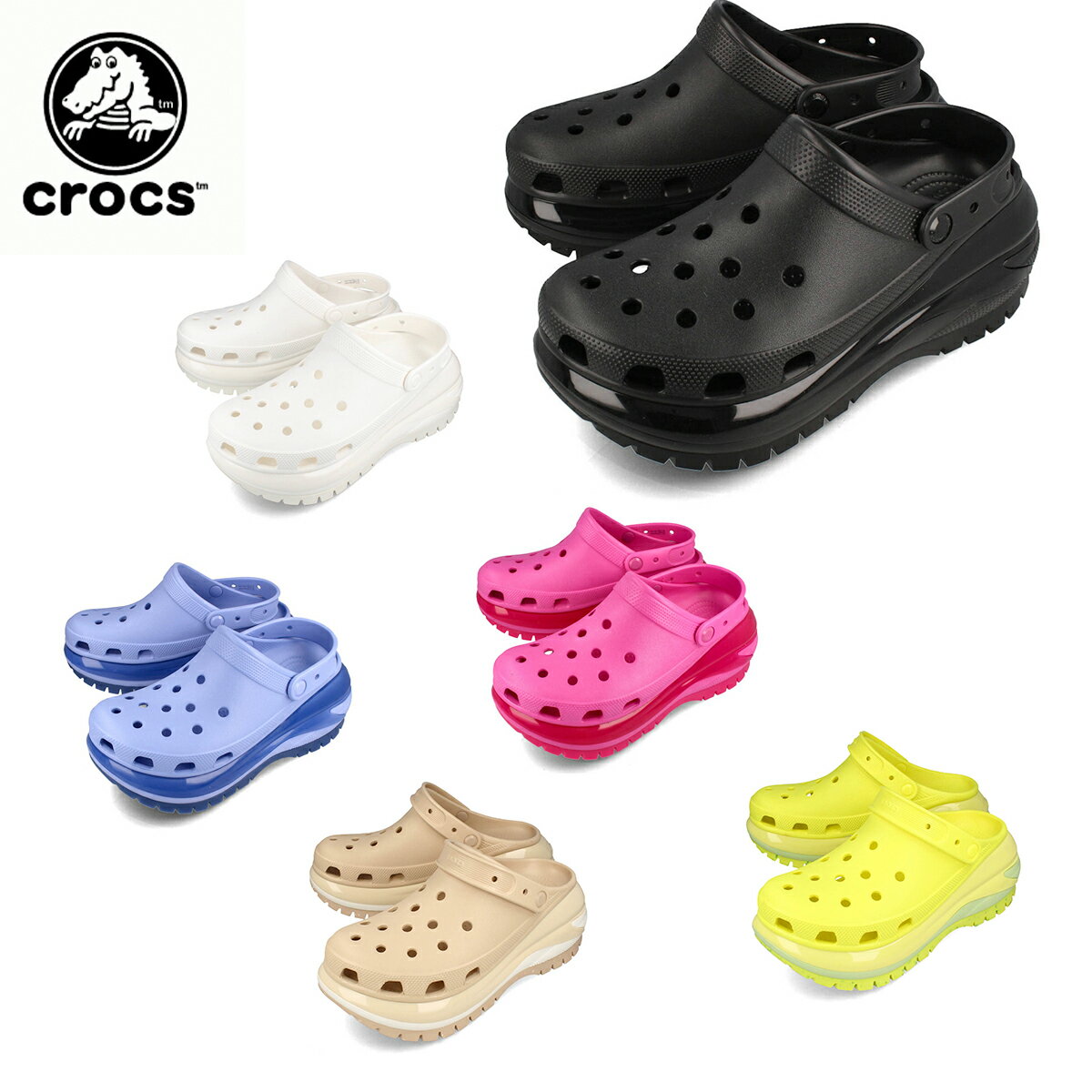 15時迄のご注文で即日発送可 CROCS CLASSIC MEGA CRUSH CLOG クロックス クラシック メガ クラッシュ クロッグ サンダル シューズ メンズ レディース BLACK WHITE MOON JELLY JUICE 4色展開 207988