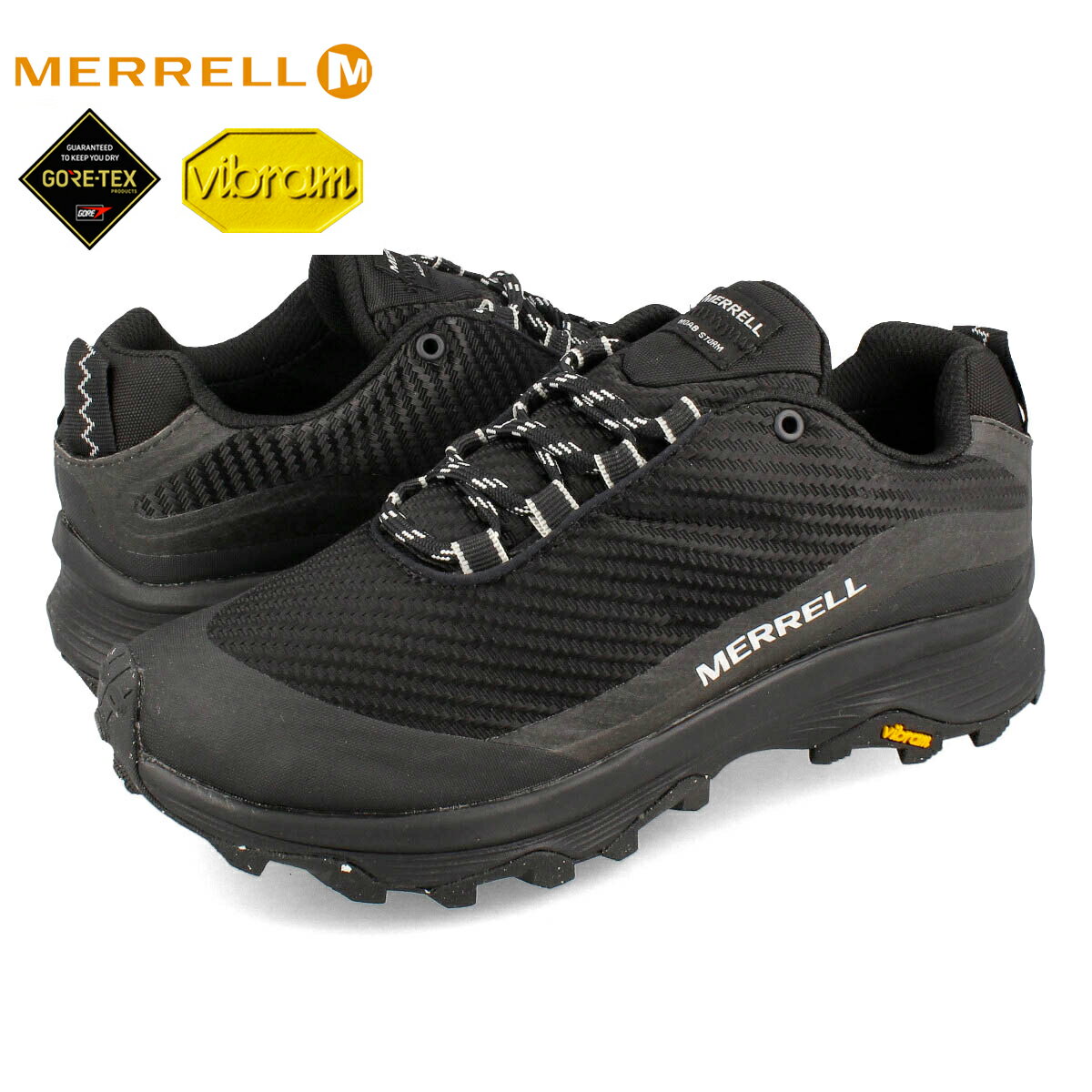 【プライスダウン】 15時迄のご注文で即日発送可 MERRELL MOAB SPEED STORM GORE-TEX (W) メレル モアブ スピード ストーム ゴアテックス レディース スニーカー ローカット BLACK/BLACK ブラック j067670