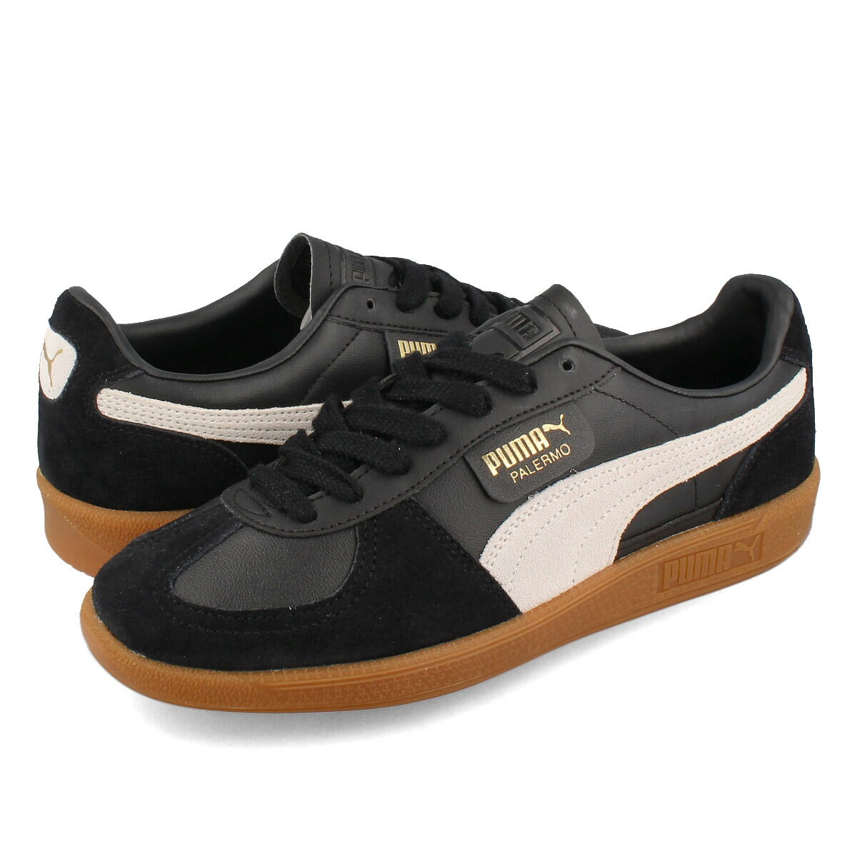 15時迄のご注文で即日発送可 PUMA PALERMO LTH プーマ パレルモ レザー メンズ レディース スニーカー ローカット BLACK/FEATHER GRAY/GUM ブラック 396464-03