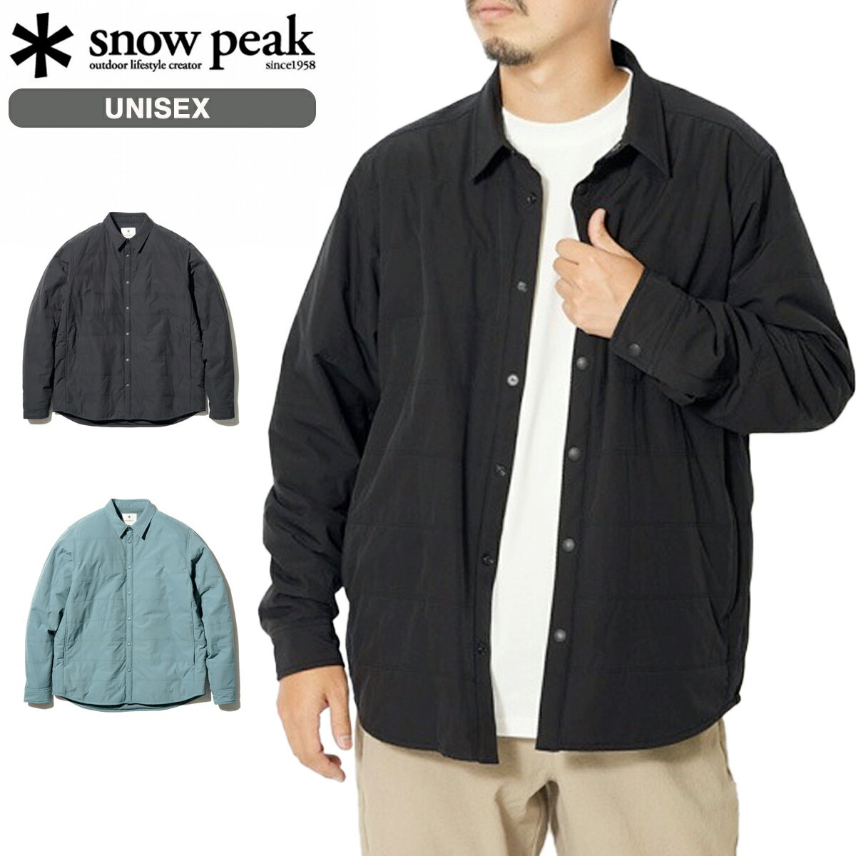 15時までのご注文で即日発送 SNOW PEAK FLEXIBLE INSULATED SHIRT スノーピーク フレキシブル インサレーション シャツ メンズ レディース 春 アウター インナー トップス 中綿 BLACK BALSAM GREEN 2色展開 SW-23SU003