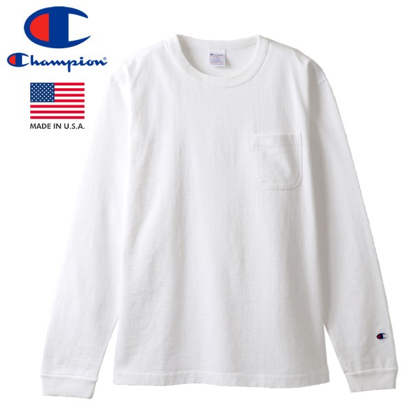 CHAMPION T1011 LONG SLEEVE TEE SHIRT POCKET 【MADE IN U.S.A.】 チャンピオン T1011 ロングスリーブ Tシャツ ポケット WHITE