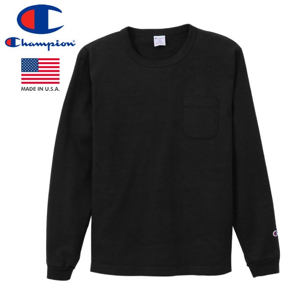 CHAMPION T1011 LONG SLEEVE T-SHIRT POCKET 【MADE IN U.S.A.】 チャンピオン T1011 ロングスリーブ Tシャツ ポケット BLACK