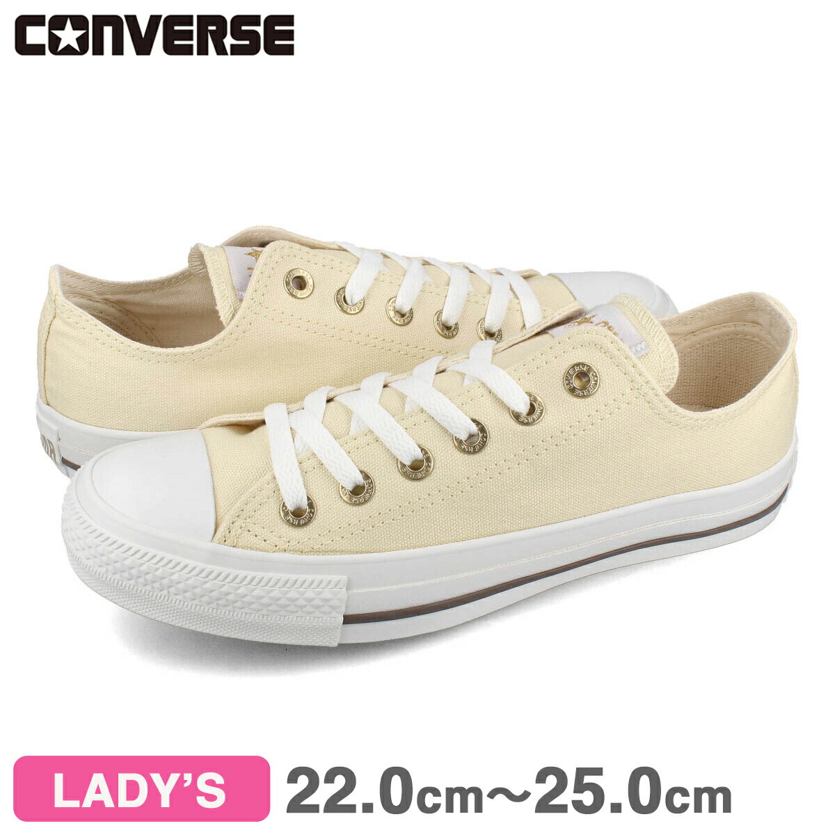 【お買い物マラソンSALE】 15時迄のご注文で即日発送可 CONVERSE ALL STAR FLATEYELETS CG OX コンバース オールスター フラットアイレッツ CG OX レディース ローカット CREAM ホワイト 31308291