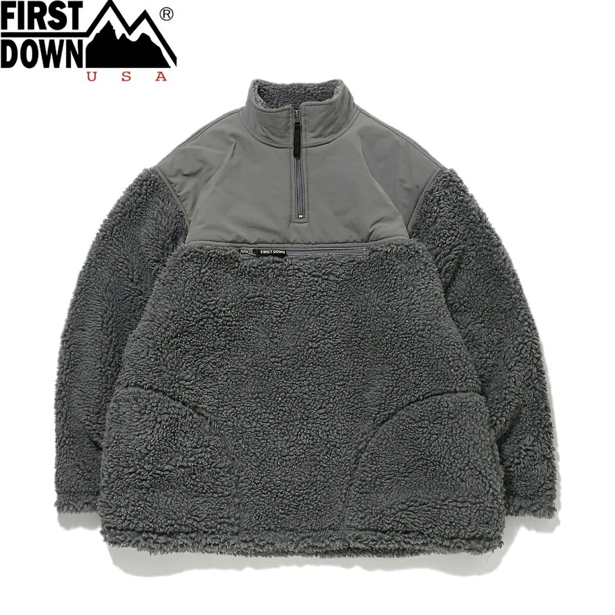 ファーストダウン ボアジャケット メンズ 【プライスダウン】 15時迄のご注文で即日発送可 FIRST DOWN BOA FLEECE ANORAK JACKET ファーストダウン ボア フリース アノラック ジャケット メンズ レディース アウター フリース GRAY グレー f542016-05