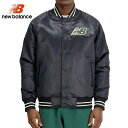 15時迄のご注文で即日発送可 NEW BALANCE ATHLETICS VARSITY SATIN BOMBER JACKET ニューバランス 薄中綿 サテンボンバージャケット メンズ アウター ジャケット BLACK ブラック mj33550